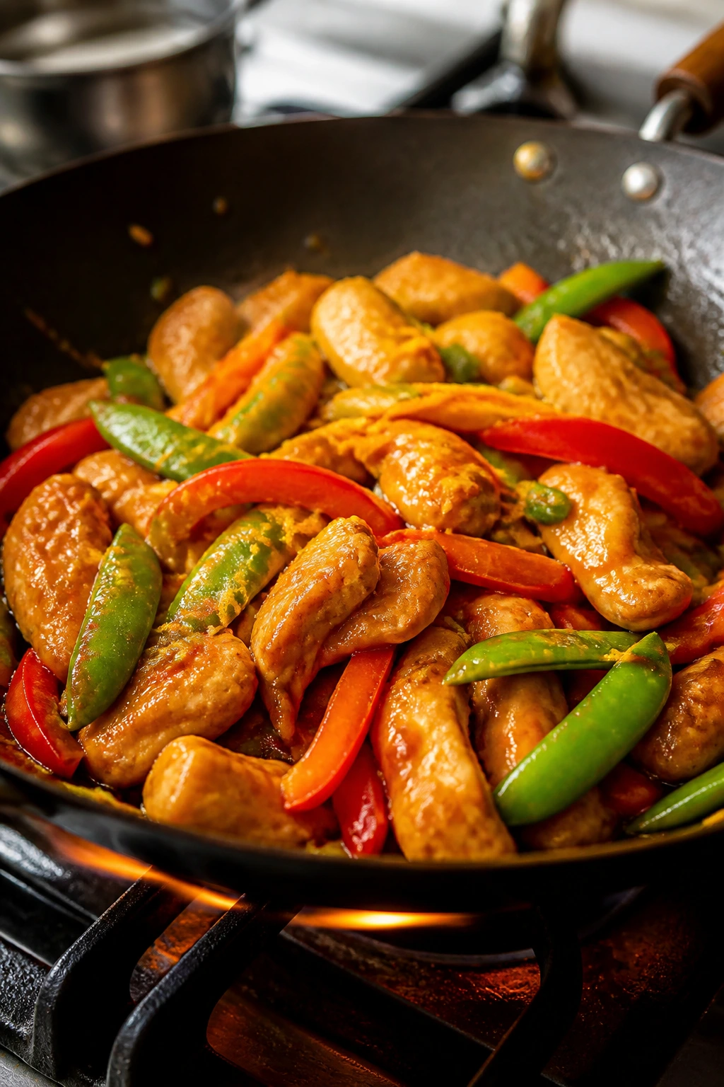 Orange chicken stir-fry with zest and vegetables