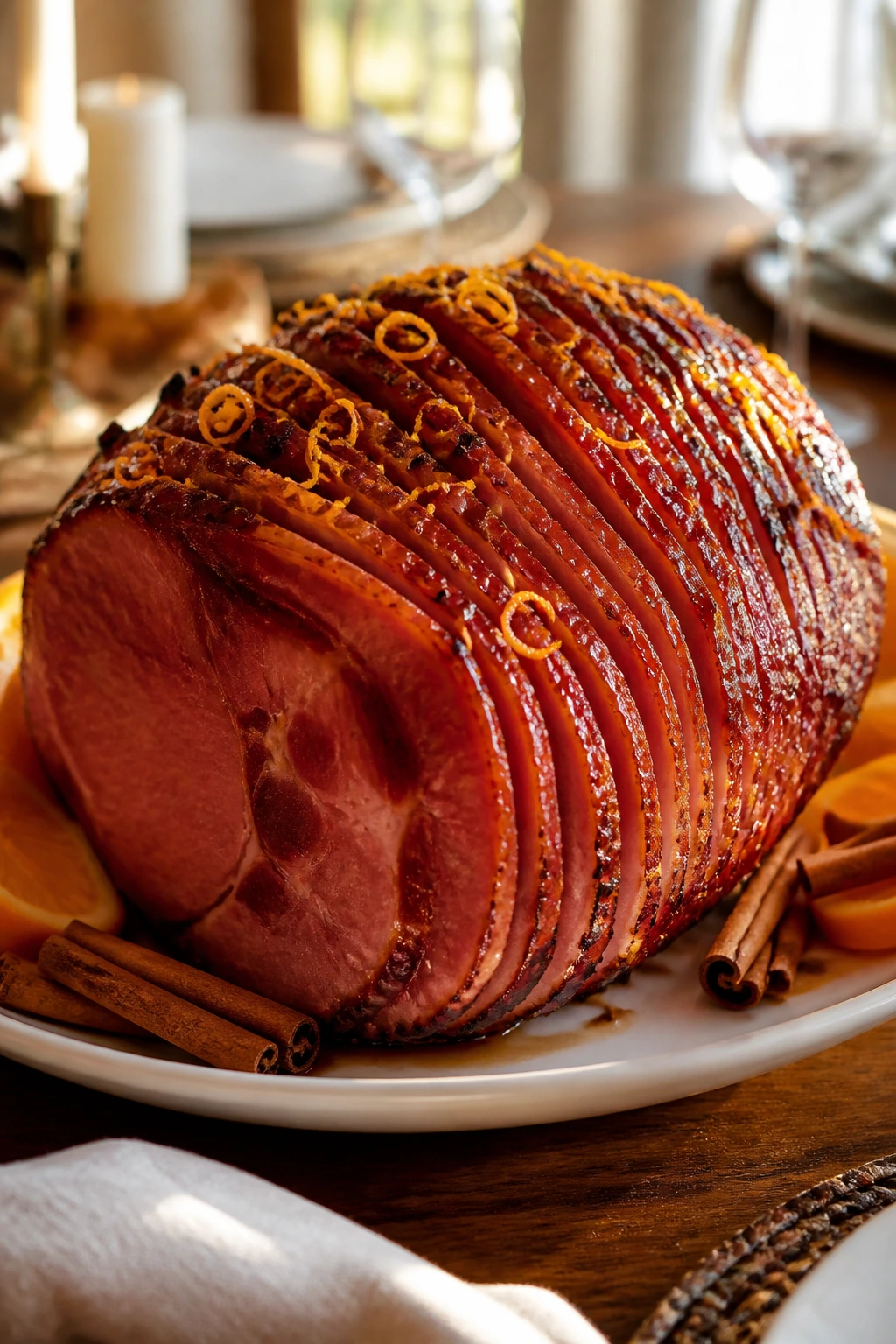Glossy ham with orange zest and cinnamon for variation options