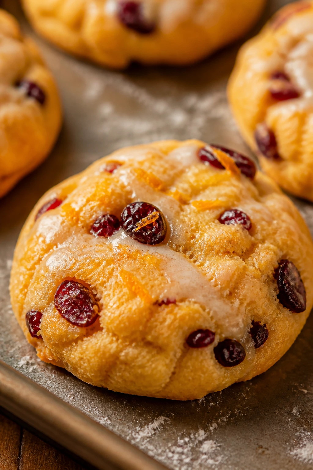 Orange cranberry cake cookie with visible zest and cranberries