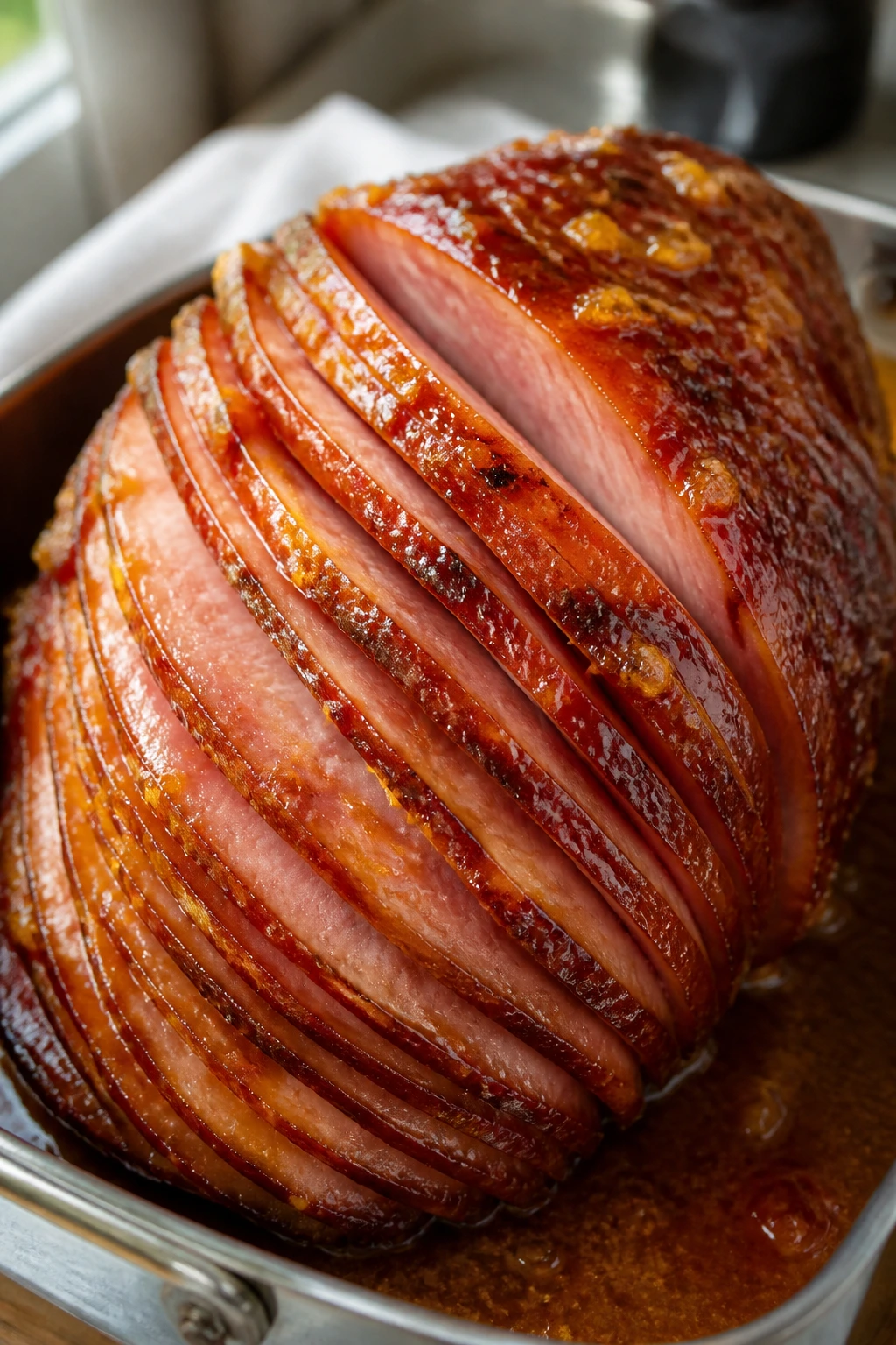 Spiral ham with orange marmalade glaze and citrus zest