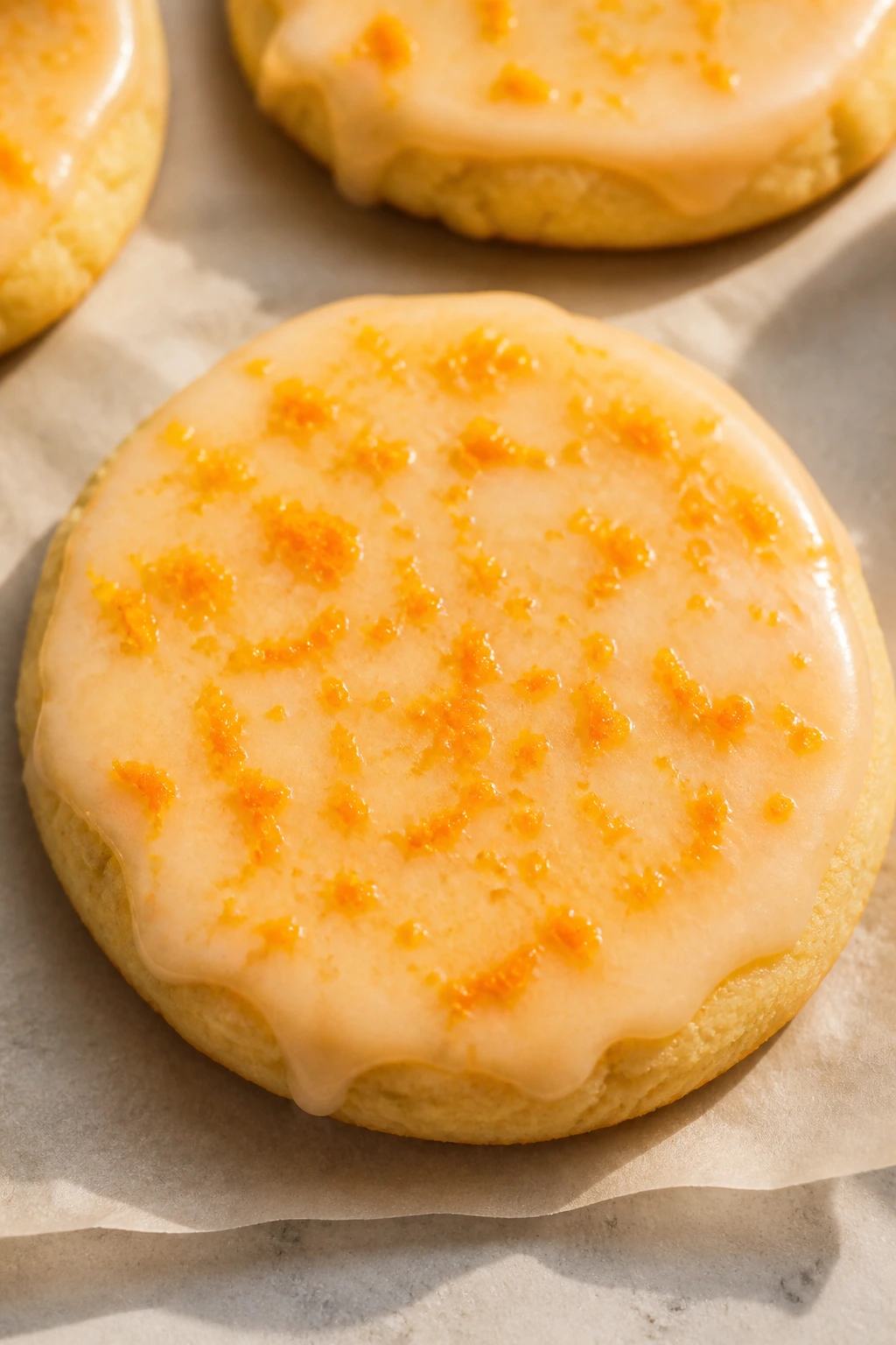 Close-up of Orange Zest Easter Cookie with orange glaze