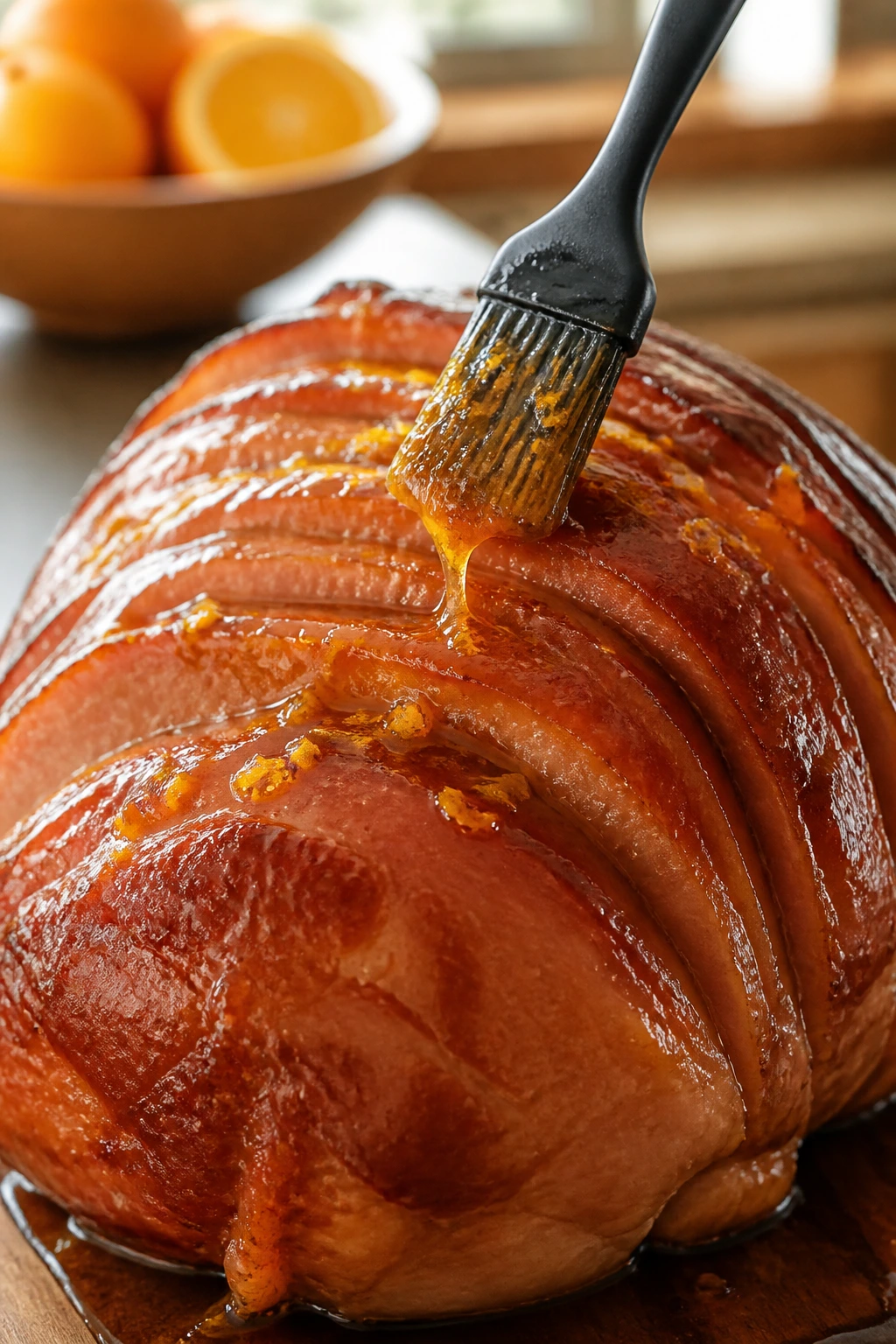 Glaze with orange zest being whisked into glossy glaze