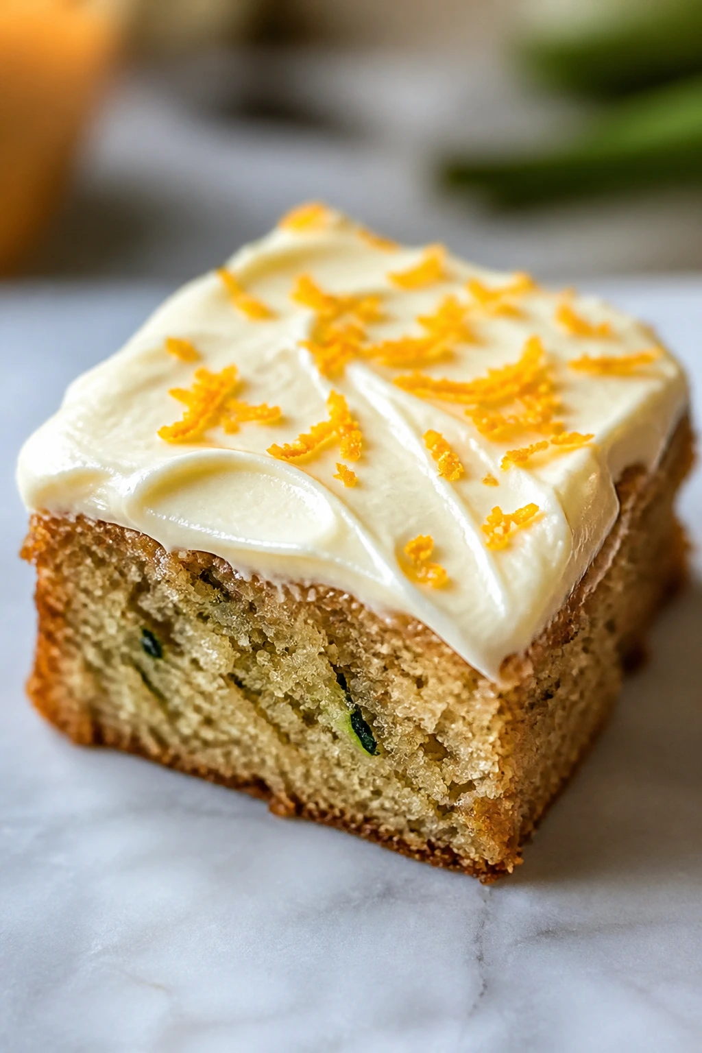 Orange-zested zucchini bar with crisp edges