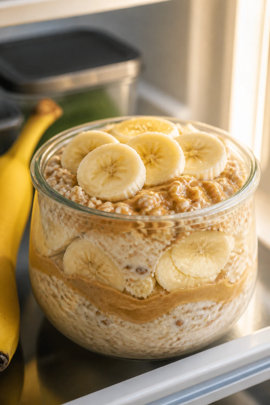 Overnight oats bowl with peanut butter and banana