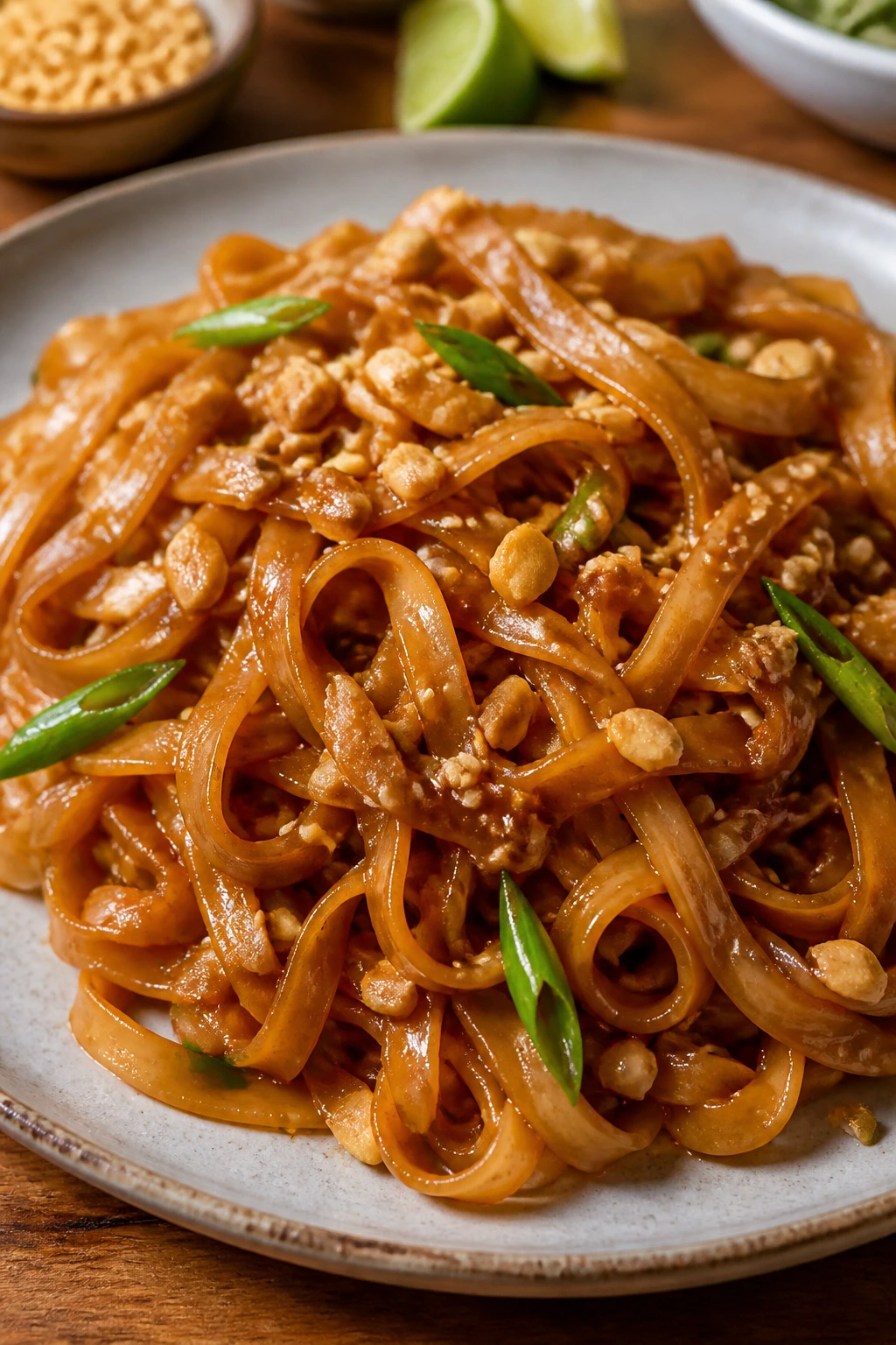 Close-up of glossy pantry Pad Thai noodles