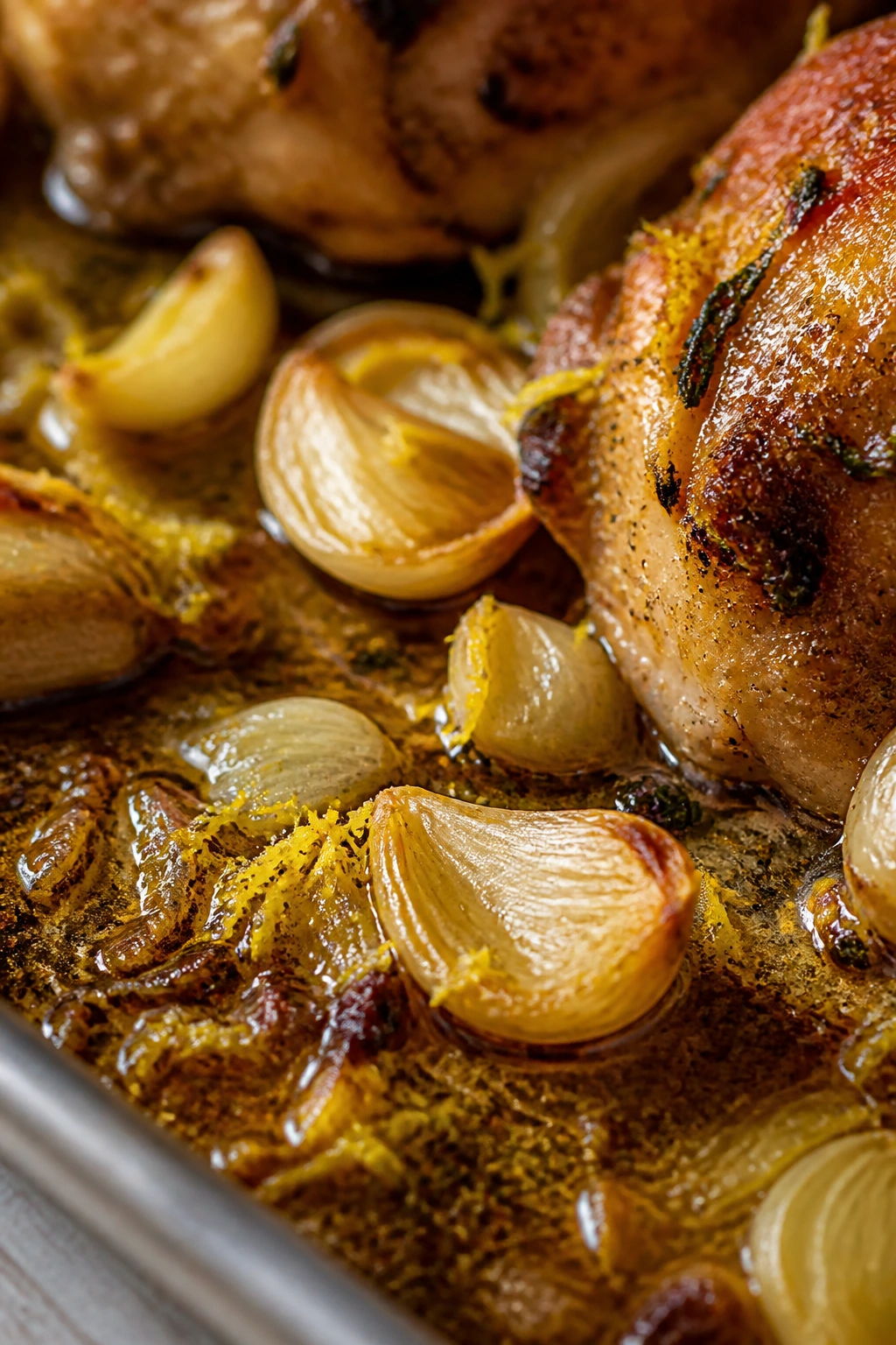 Extreme close-up of pan surface showing subtle flavor details