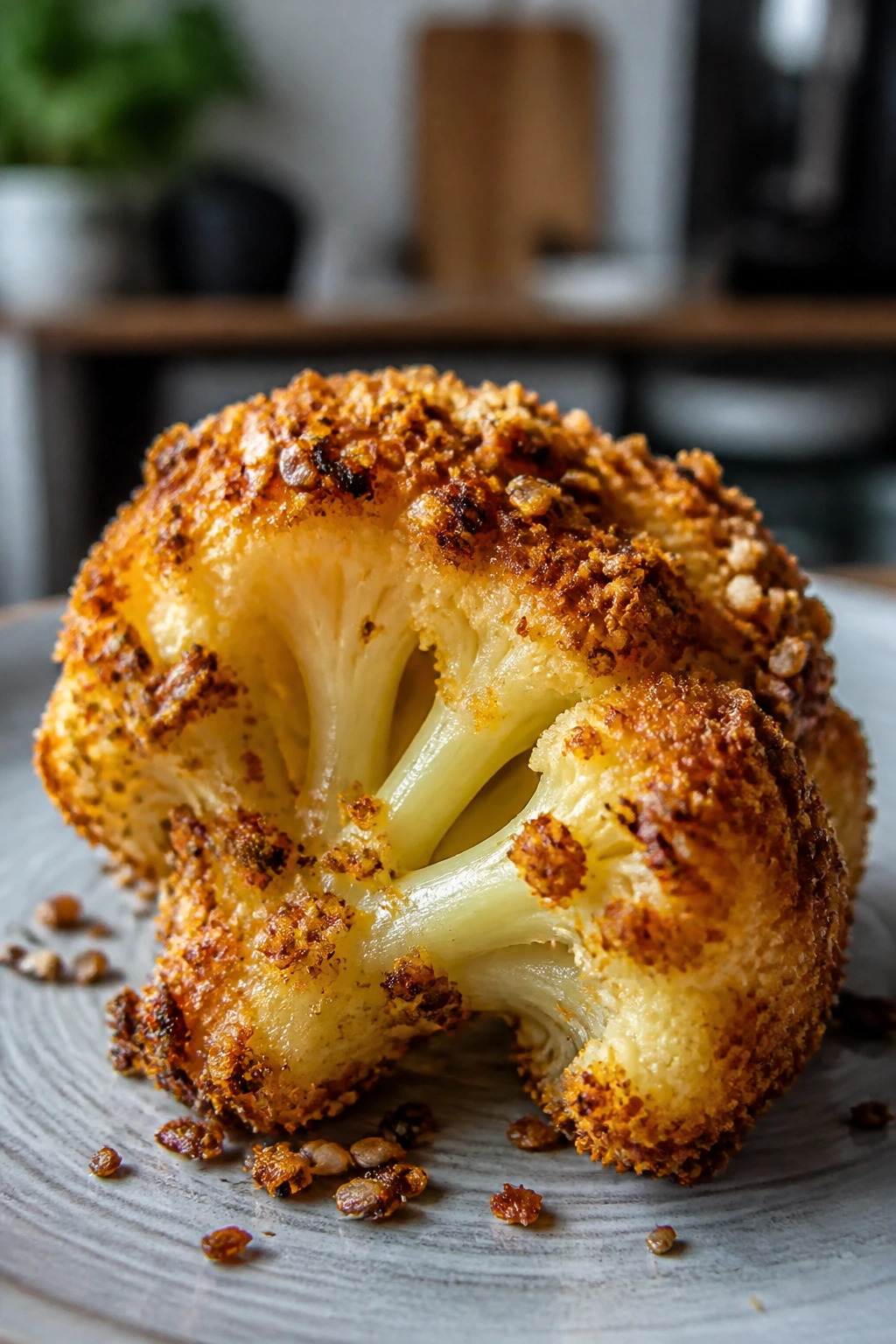 Crispy cauliflower with panko crust on a plate