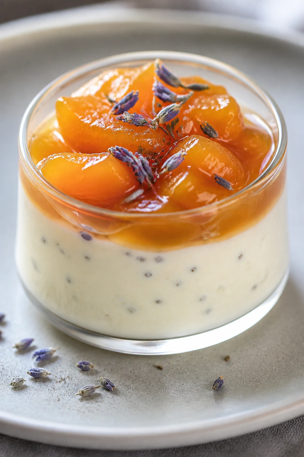 Panna cotta in glass with apricot compote top