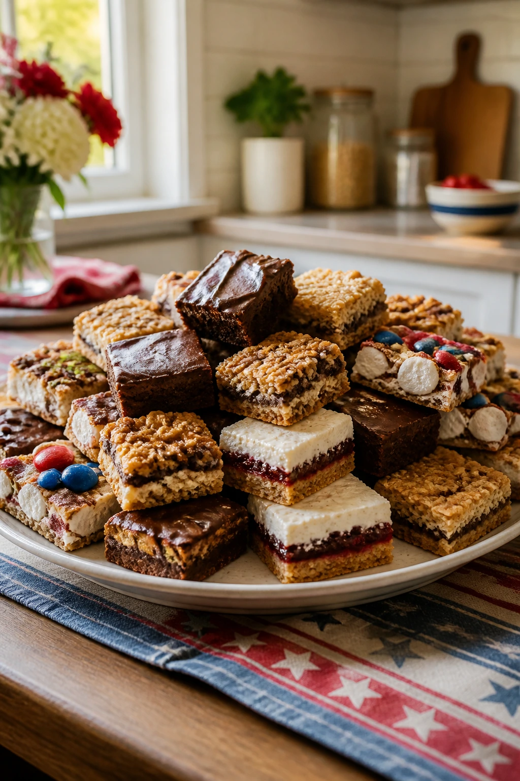 Close-up platter of pantry-staple desserts on a festive holiday table