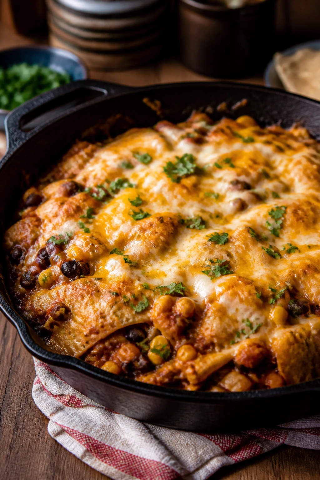 Skillet enchilada with beans and corn