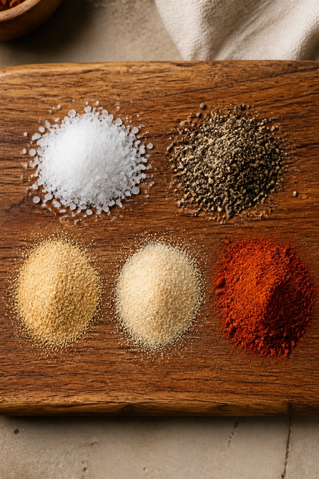 Top-down pantry ingredients arranged for buffalo chicken.