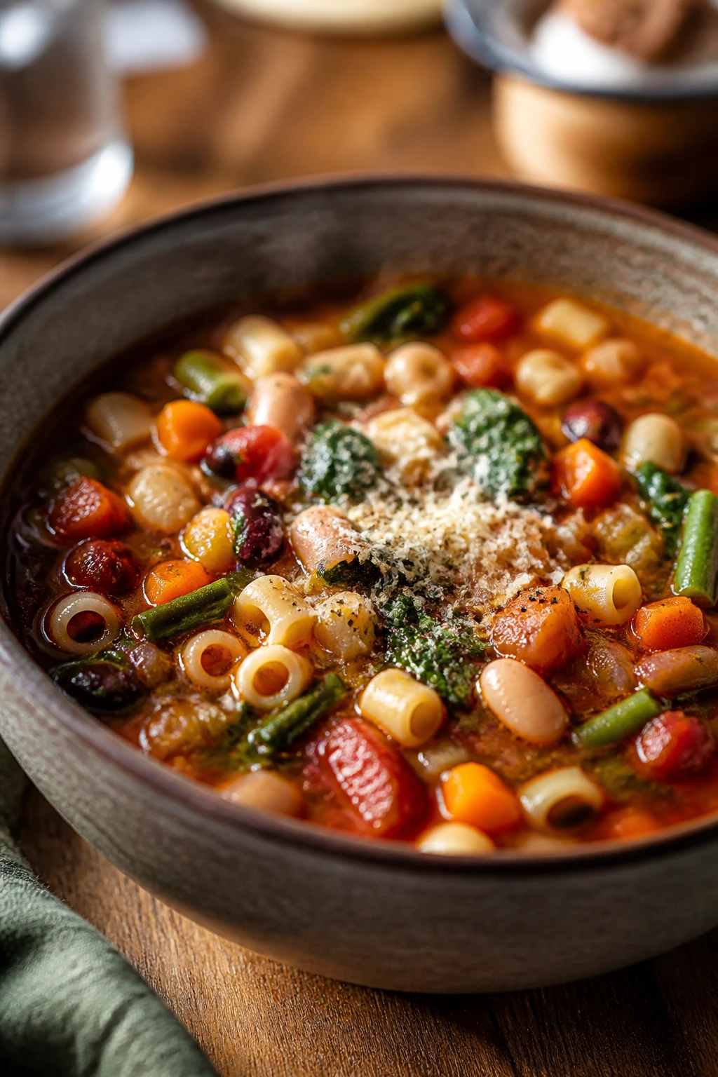 Steaming pantry minestrone with beans and pasta