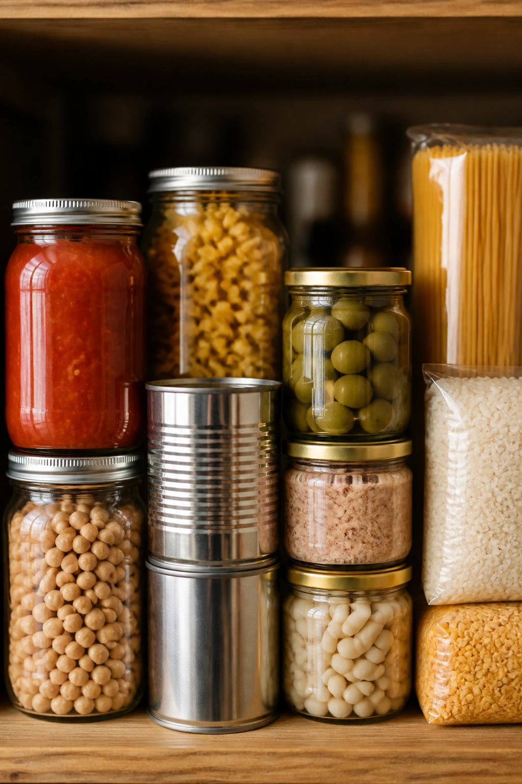 Assorted pantry staples on a kitchen counter