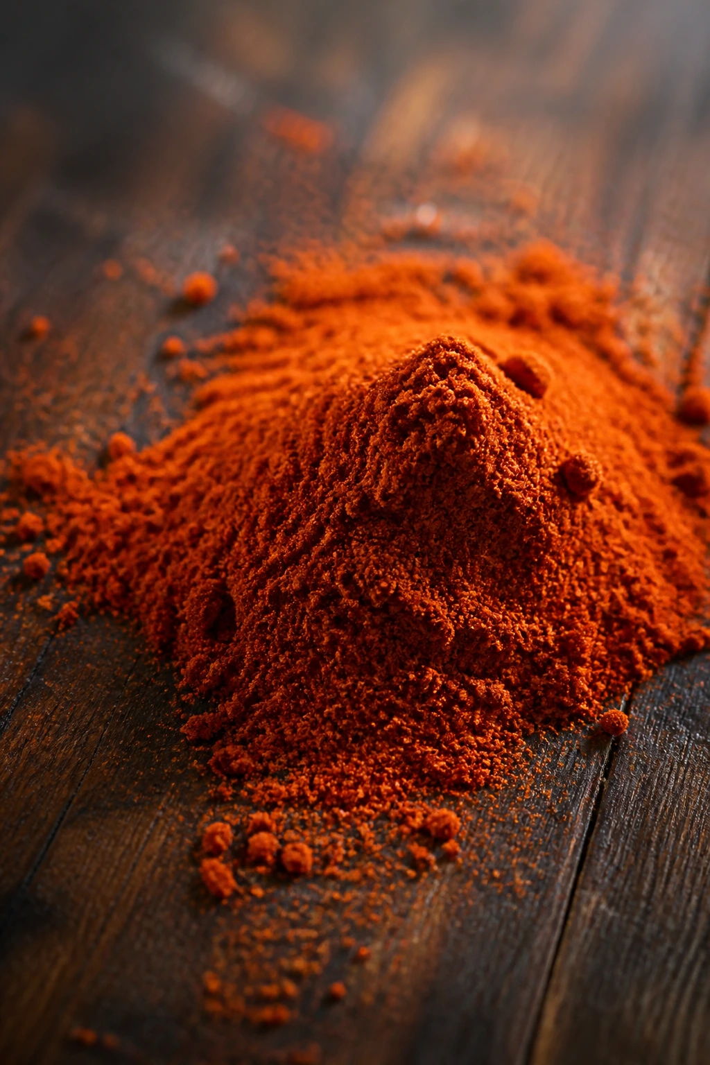 Single smoked paprika on wooden board macro