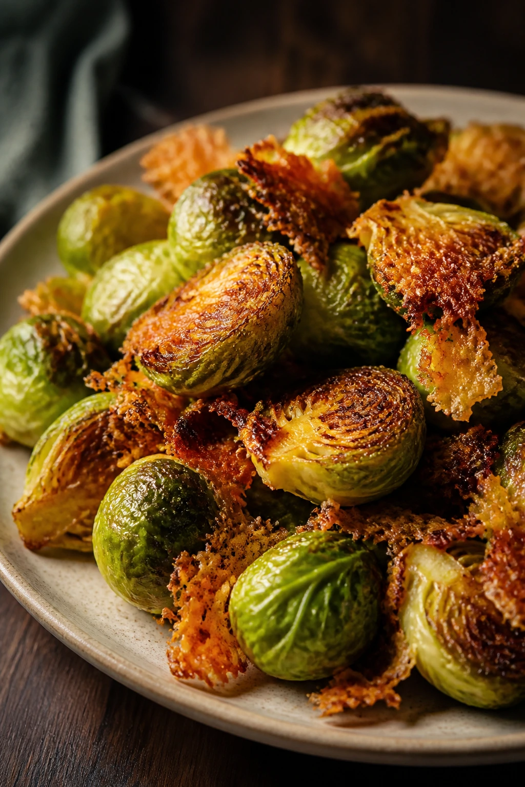 Crispy Parmesan Brussels Sprouts on plate