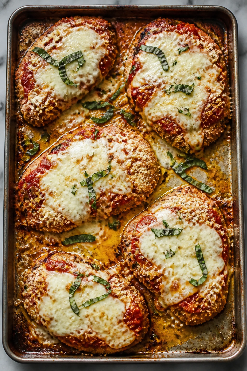 Sheet-pan parmesan chicken with bubbling cheese