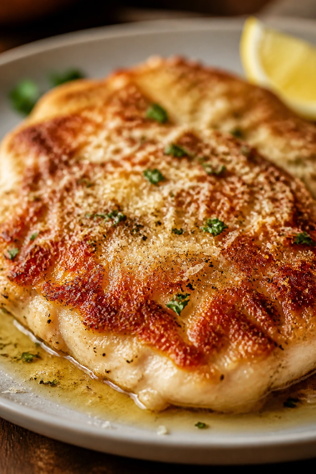 Parmesan-crusted minute chicken on plate