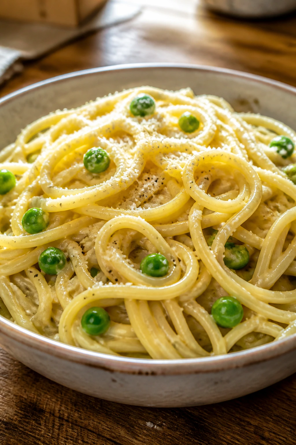 Buttery parmesan noodles close-up in a glossy sauce