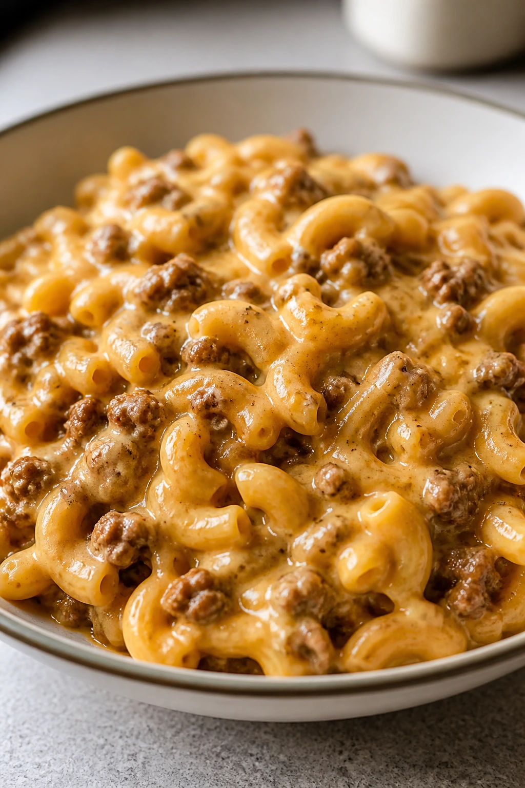 Creamy cheeseburger pasta in a bowl