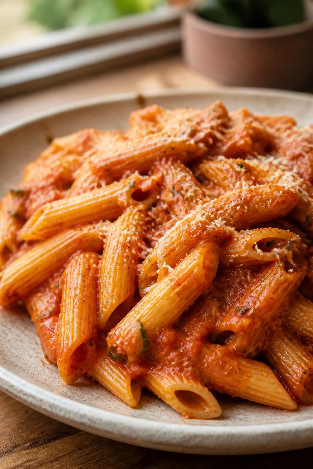 Close-up of pasta with blended veggie marinara