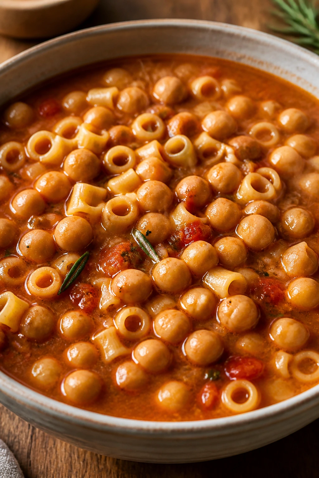 Chickpea pasta e ceci in a hearty rustic broth