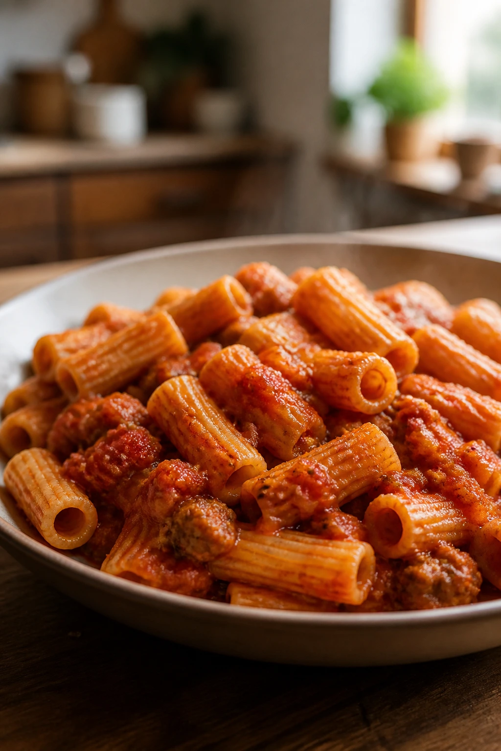 Close-up of hidden-veggie marinara pasta with finely grated vegetables integrated in sauce