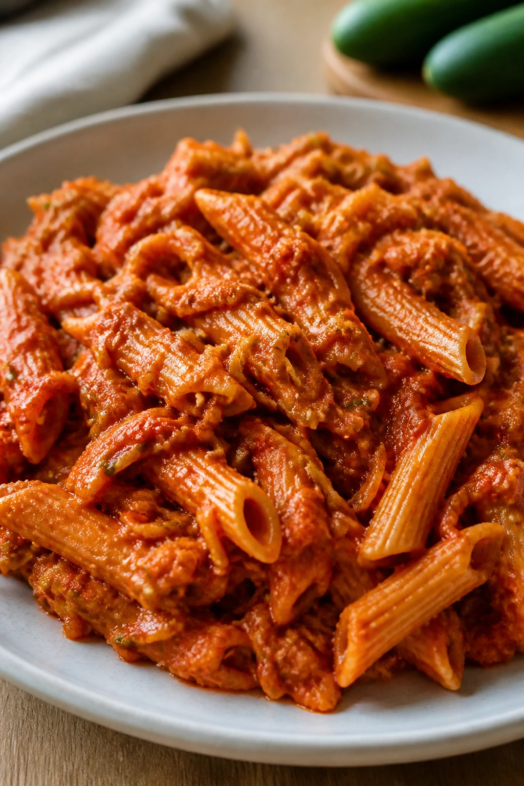 Pasta with hidden zucchini and carrot in marinara sauce