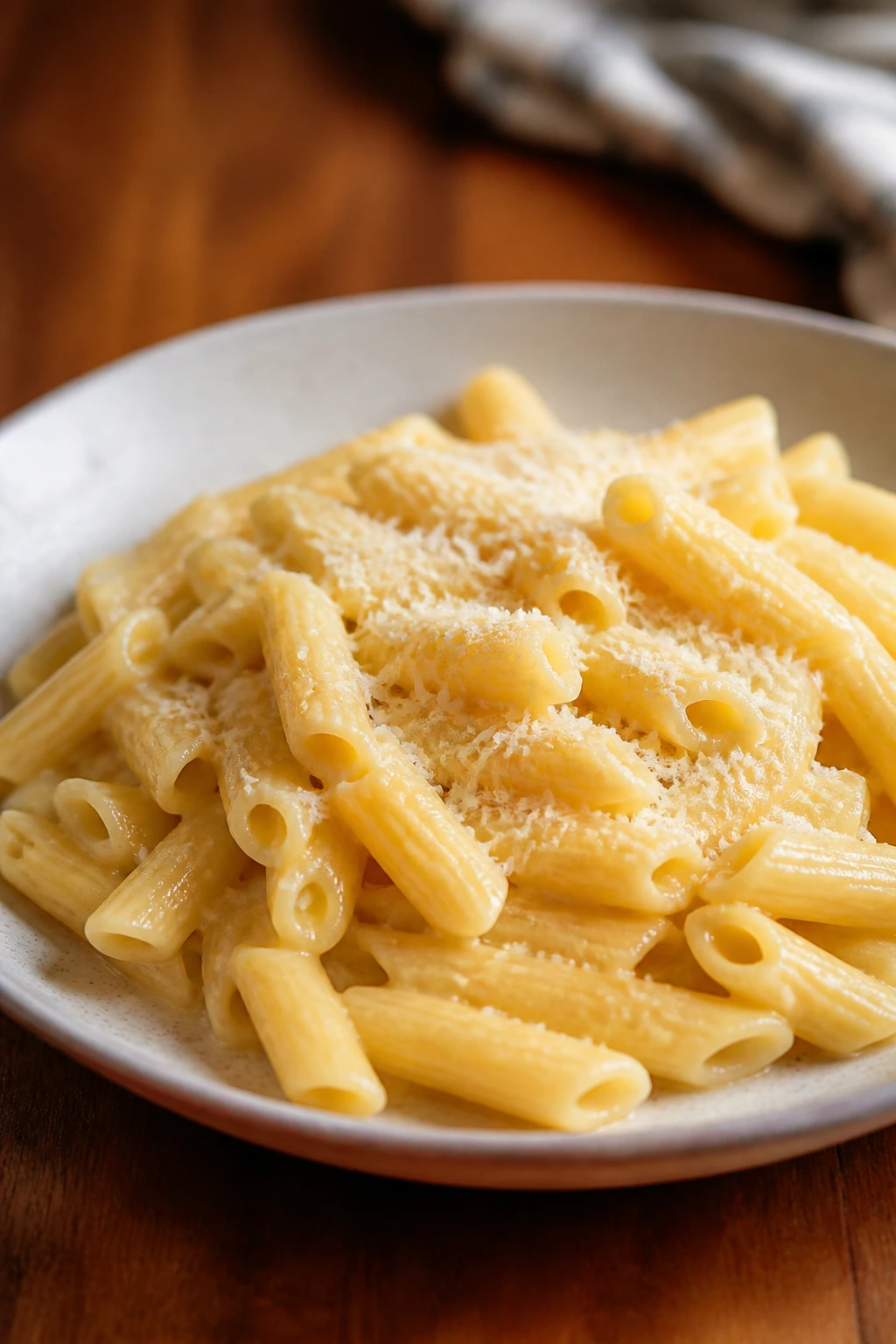 Close-up of simple buttered pasta on a plate
