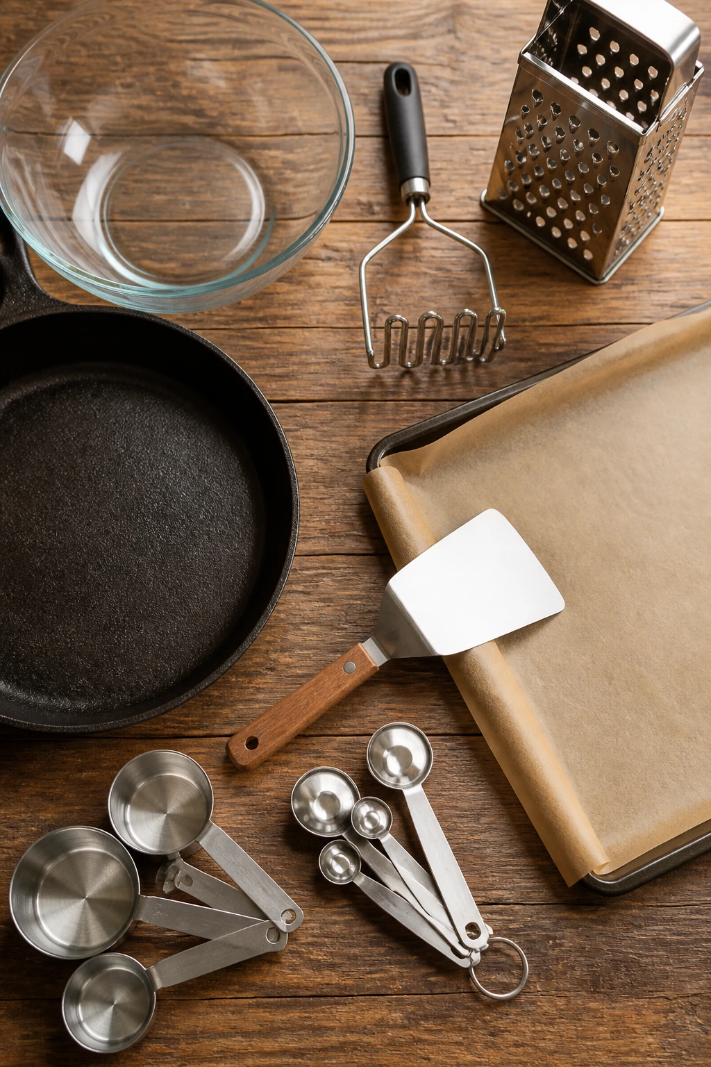 Essential burger patty tools arranged on counter