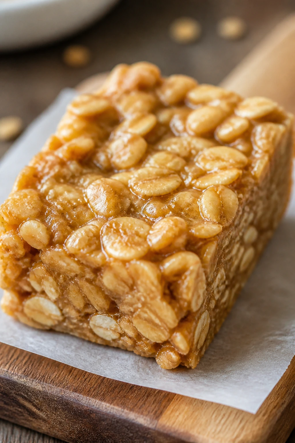 No-bake peanut butter oat bar on parchment