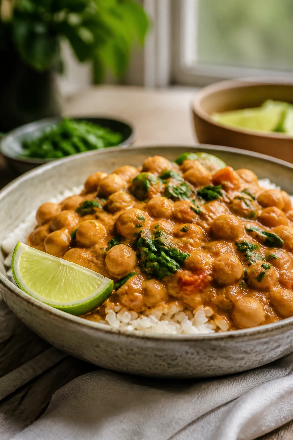 Peanut Chickpea Curry with chickpeas in peanut sauce over rice