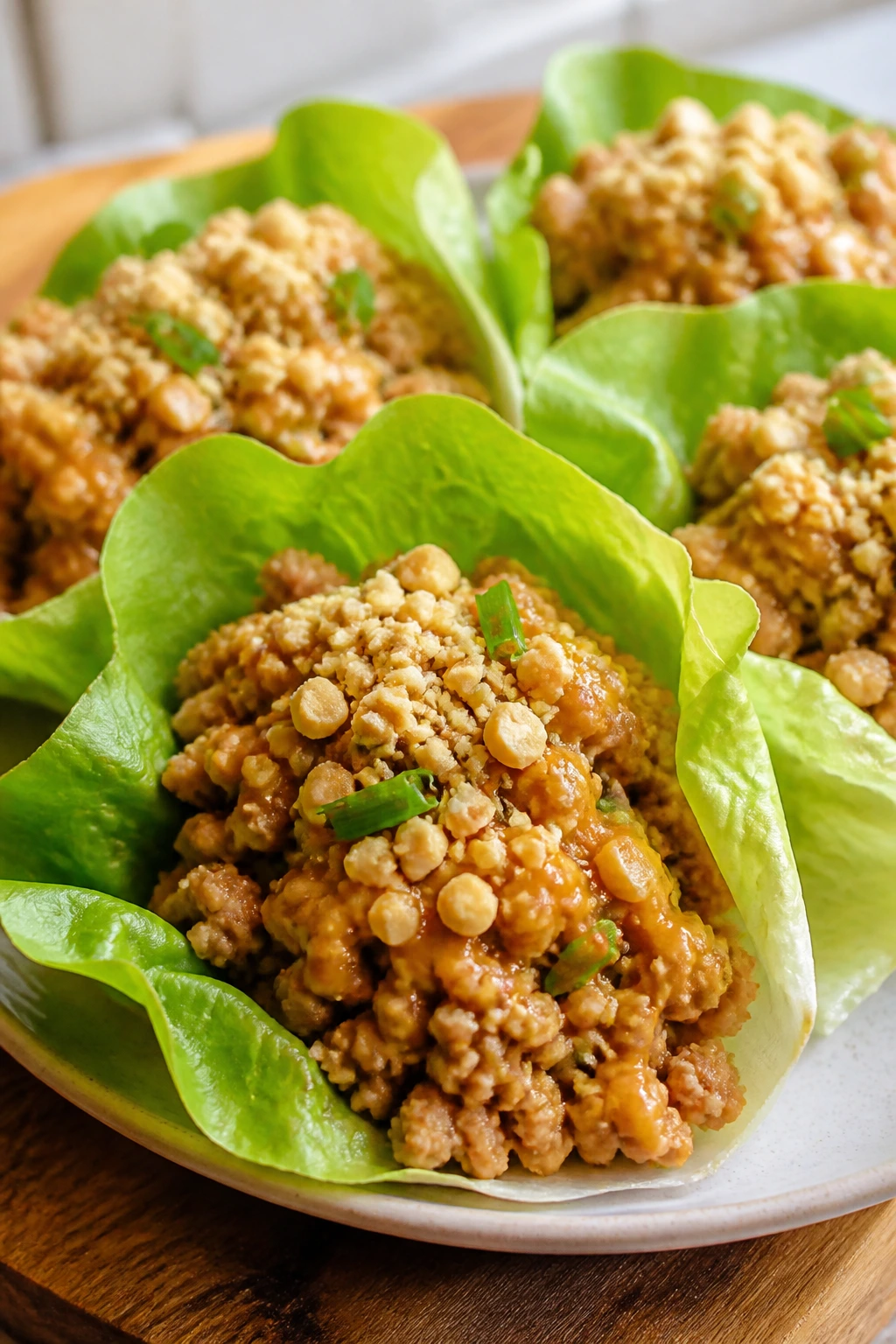 Close-up of peanut turkey lettuce wraps