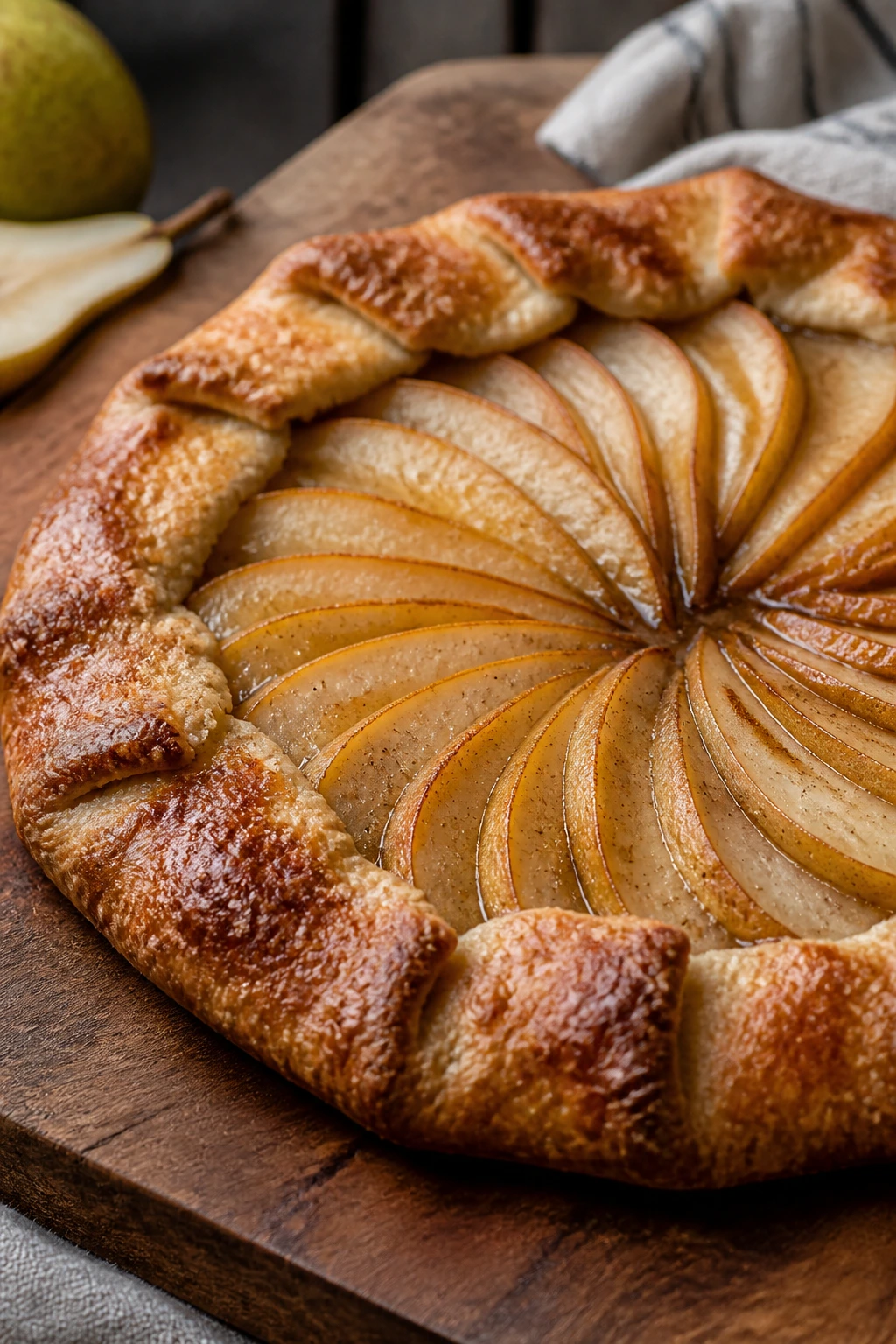 Rustic pear galette with fanned pears and golden crust