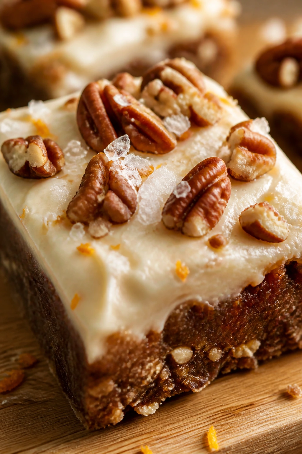Frosted bar topped with pecans and salt on a cozy counter