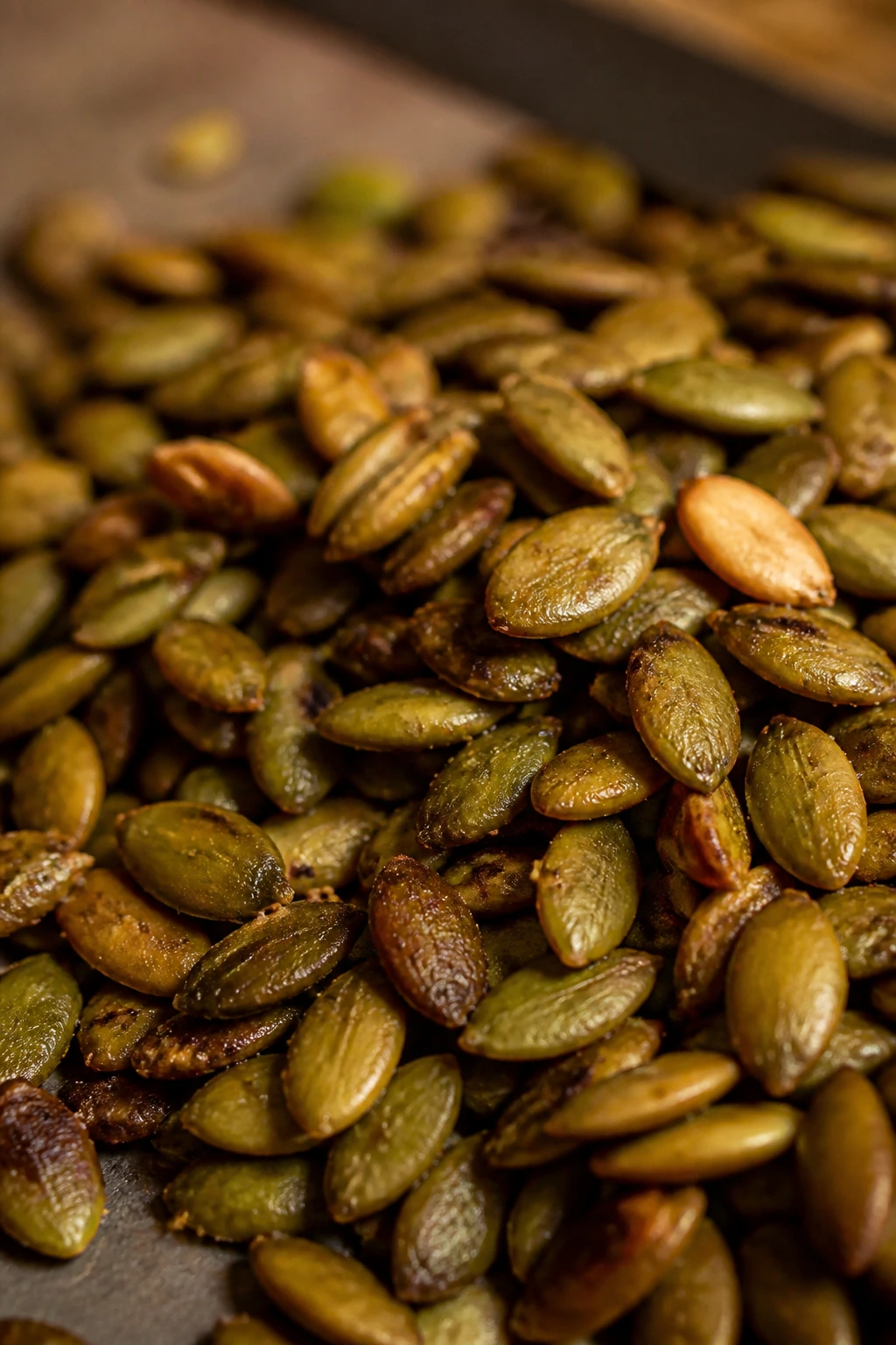 Close-up of toasted pepitas for salad toppings