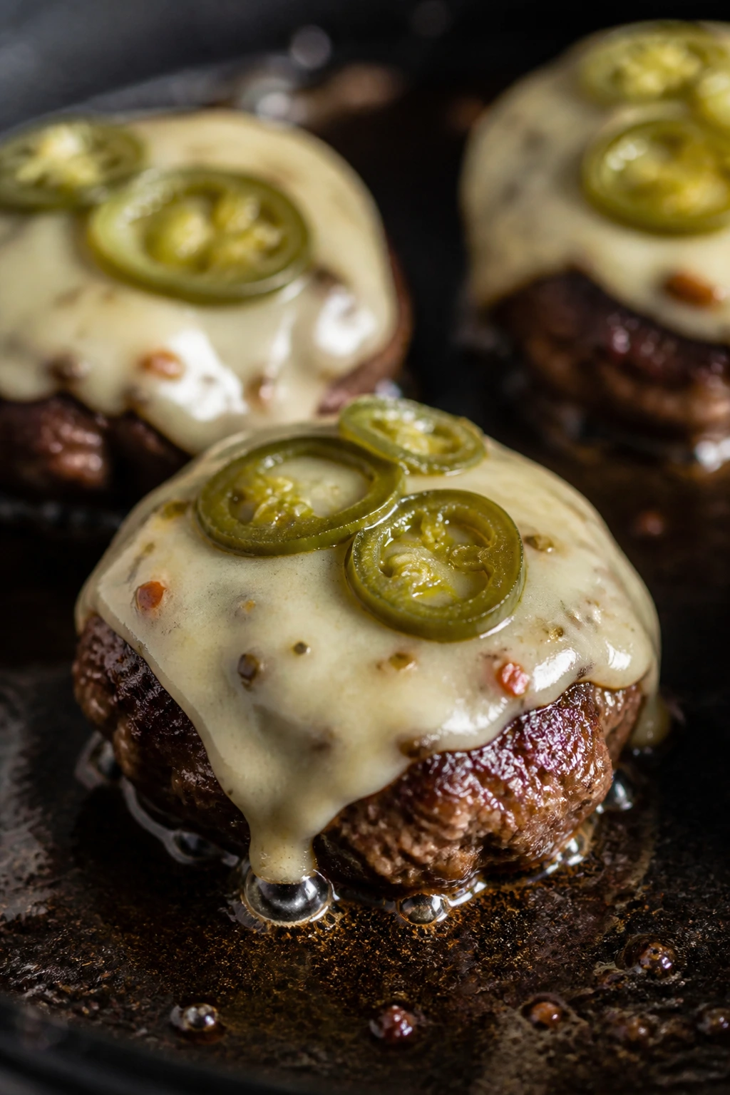 Patty with molten pepper jack cheese and jalapeños