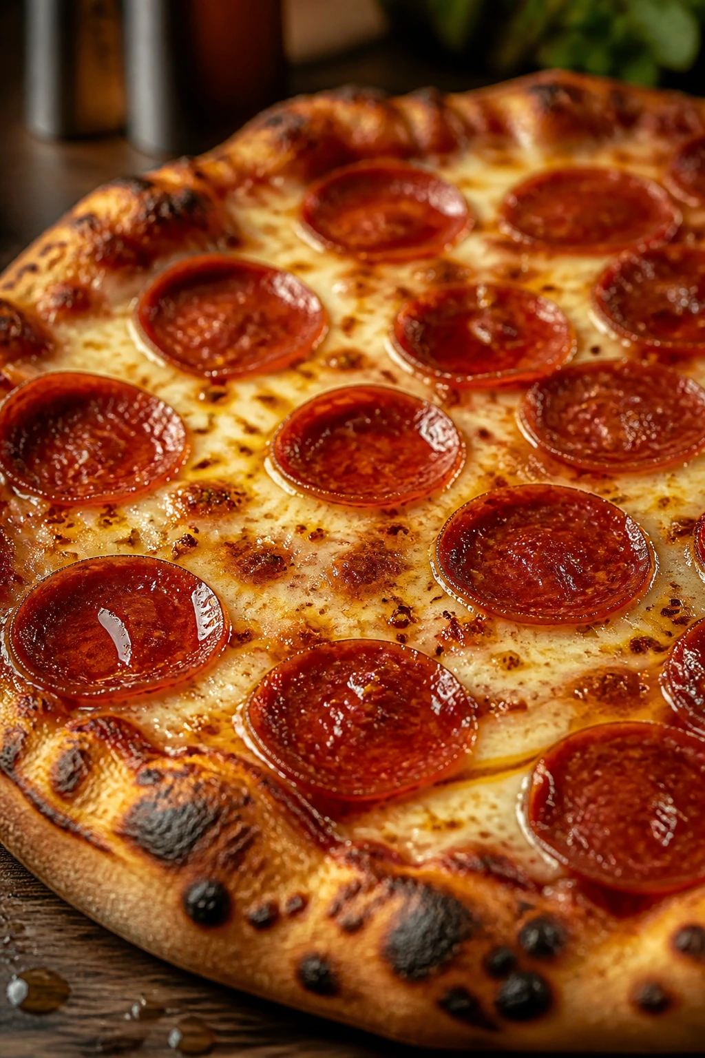 Close-up of Pepperoni Pizza with hot honey drizzle.