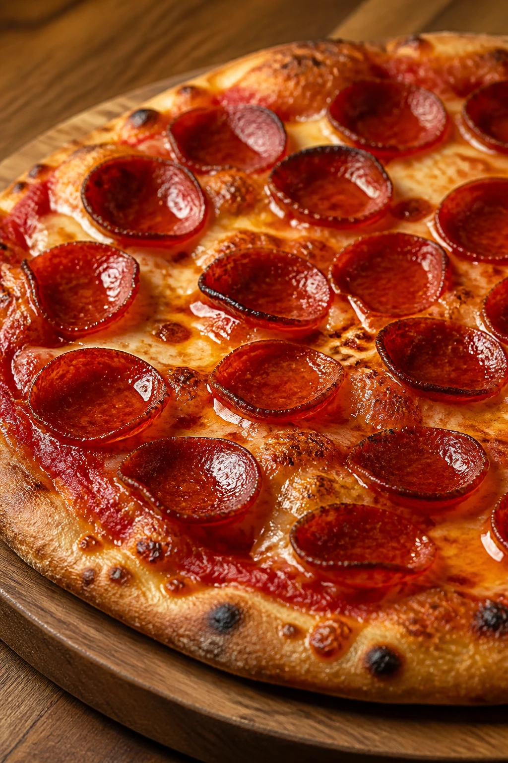 Close-up of pepperoni pizza with hot honey drizzle