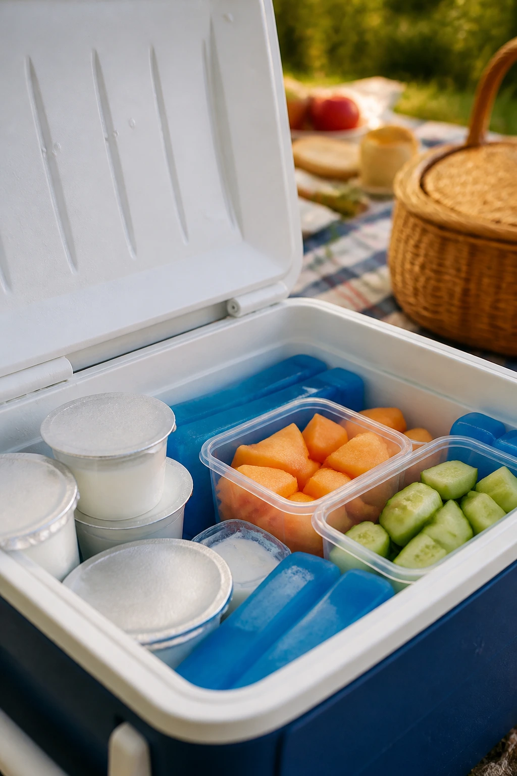 Cooler interior with dairy and cut produce packed separately