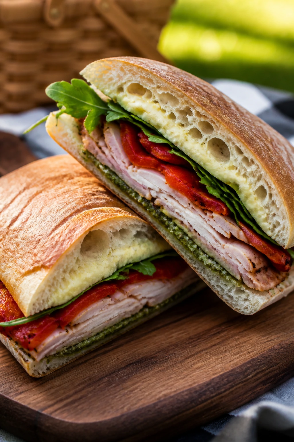 Ciabatta sandwich showing butter barrier and moist fillings