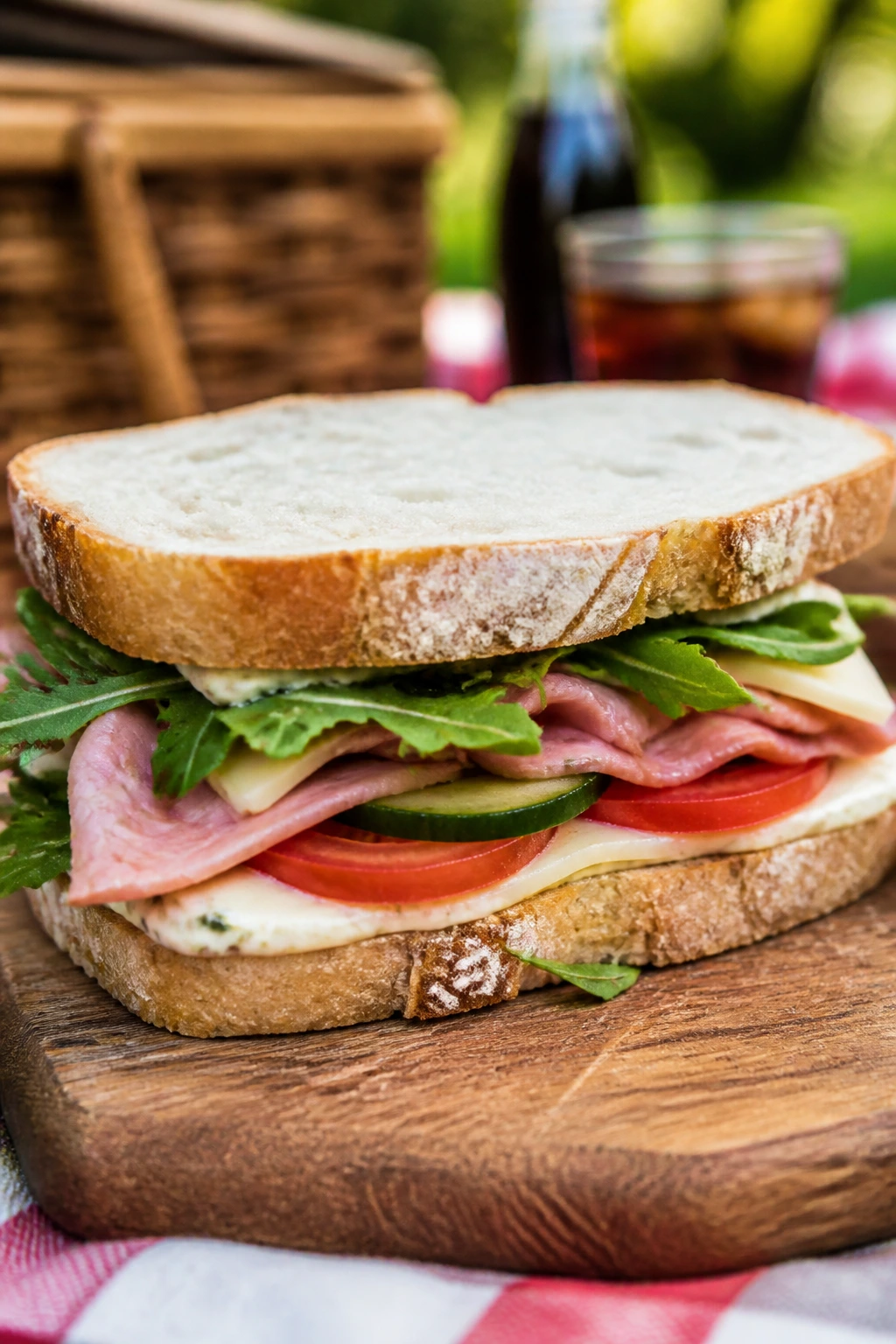 Close-up of a well-made picnic sandwich ready to pack