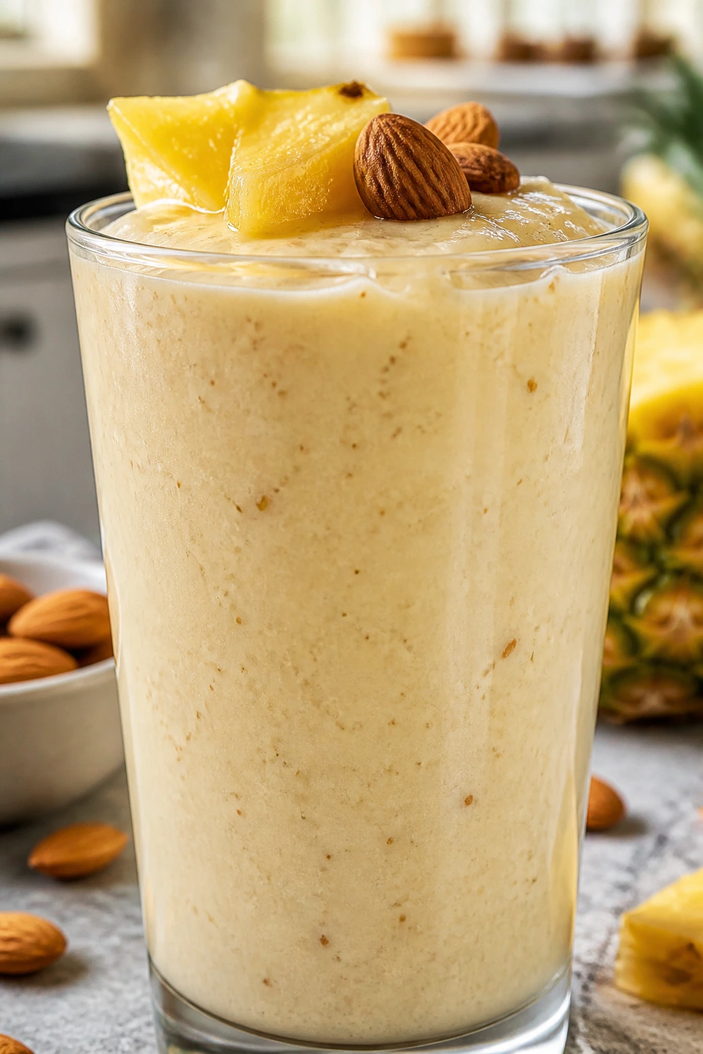 Creamy Pineapple Almond Butter Shake in glass