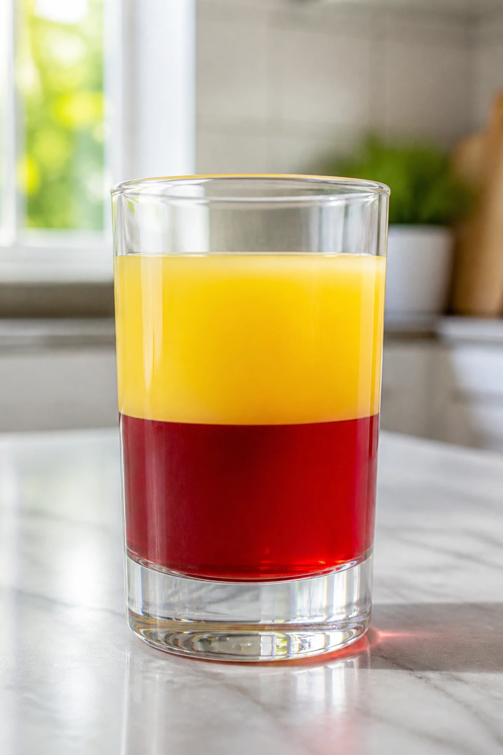 Two-layer pineapple and cranberry ratio in a glass
