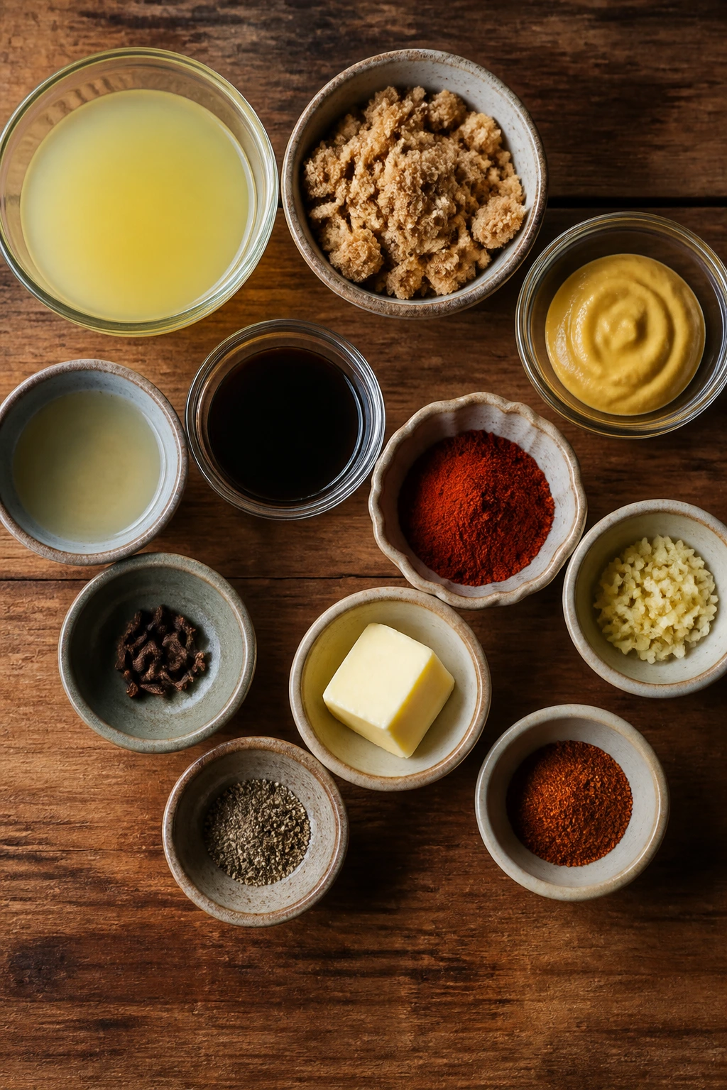 Top-down view of ingredients for smoky pineapple glaze