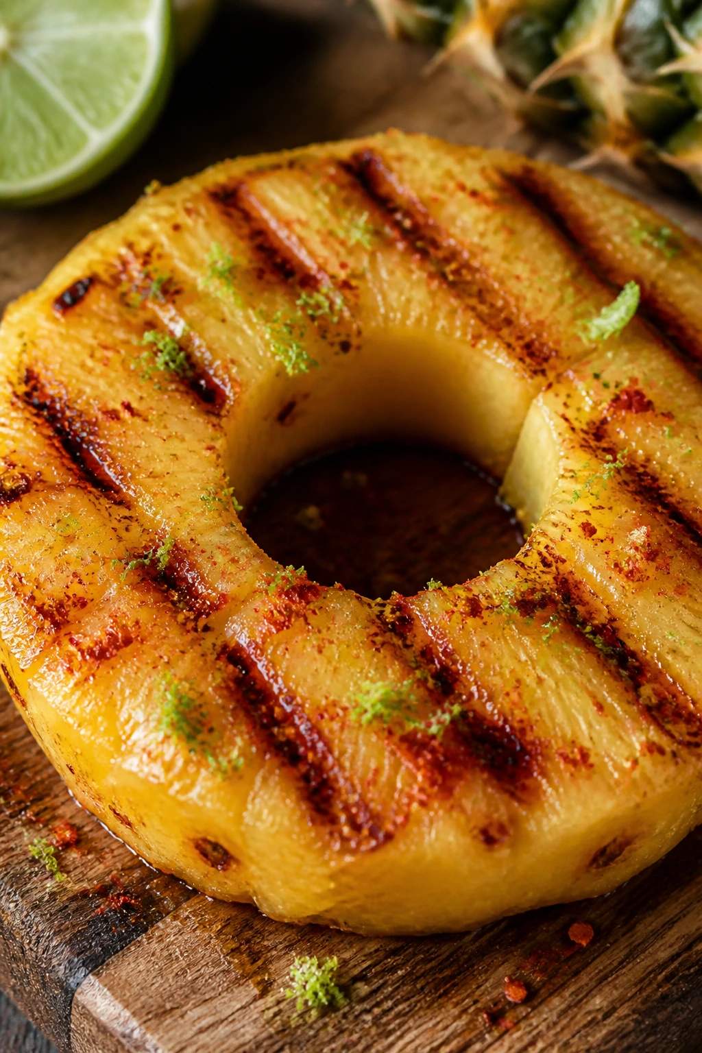 Pineapple ring with lime zest and chili powder