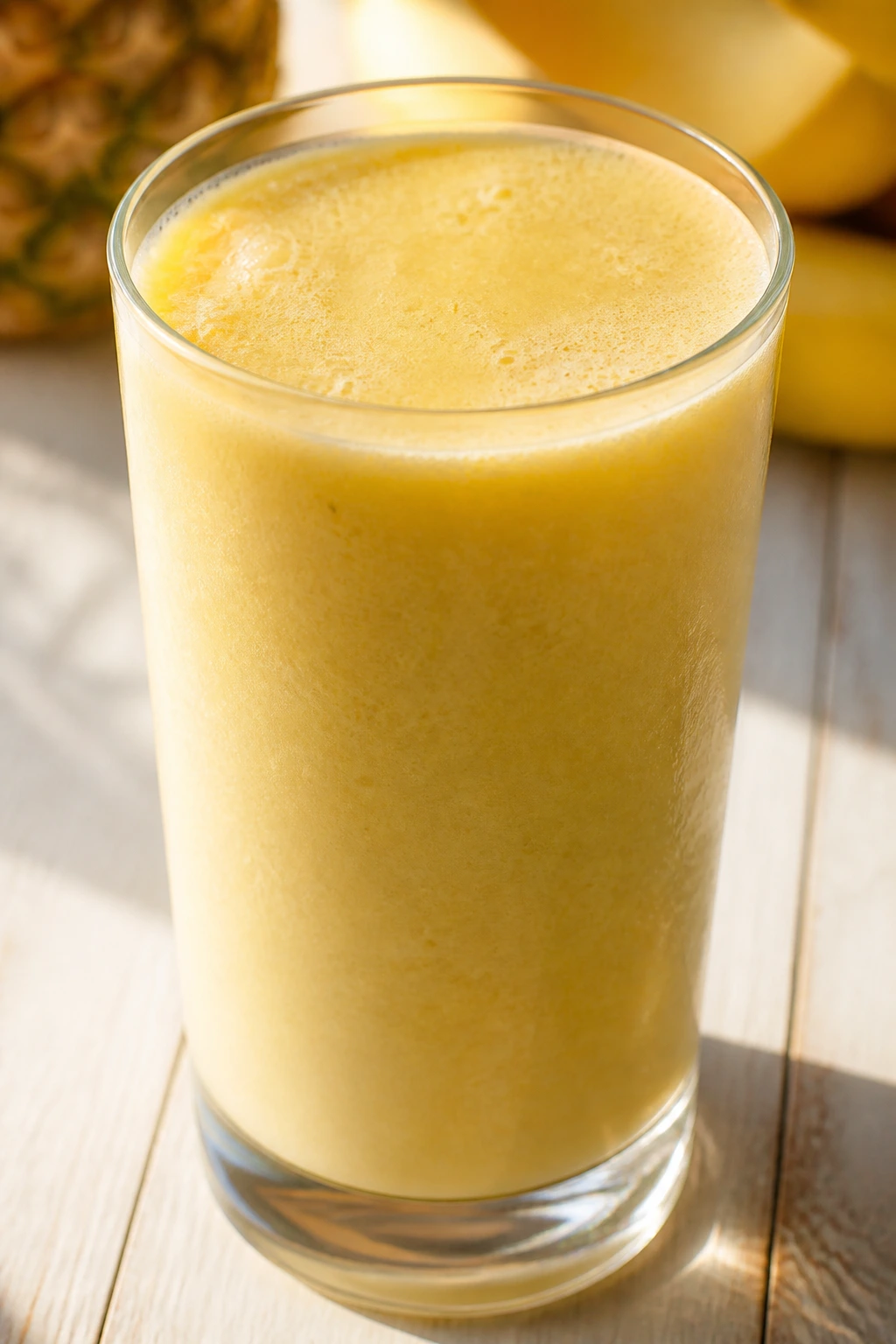 Close-up of Pineapple Oolong Banana Smoothie in a glass