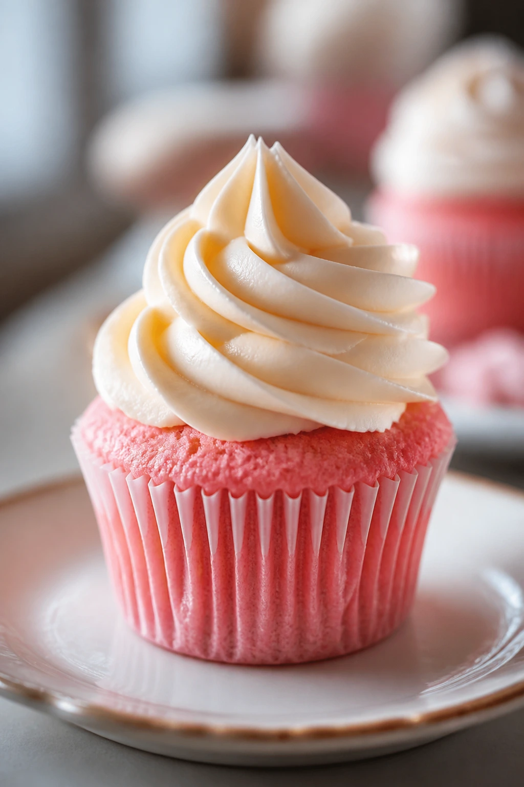 Pink velvet cupcake with cream cheese frosting