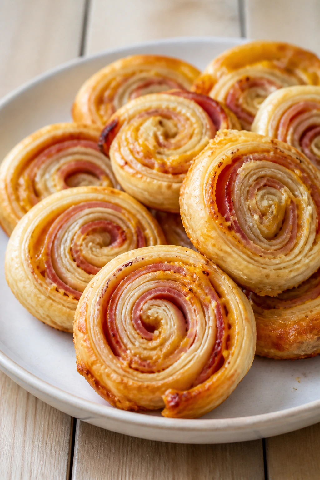 Ham and cheese pinwheels cross-section close-up