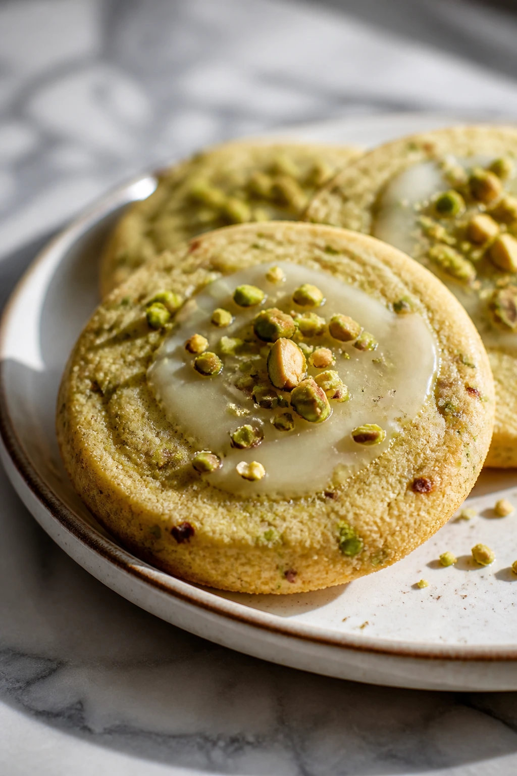 Pistachio-speckled sugar cookie with chopped pistachios