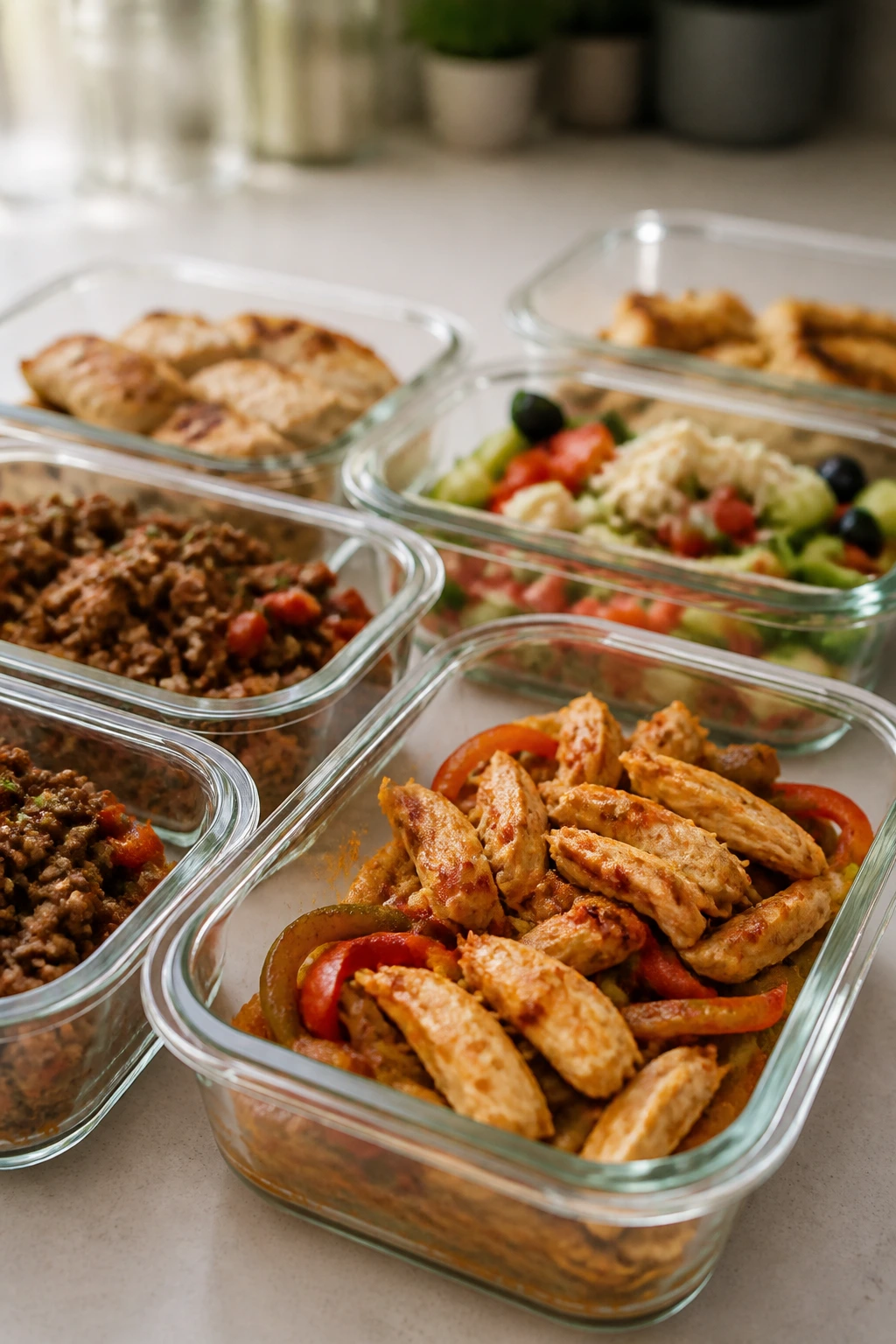 Airtight containers with pita fillings for make-ahead meals